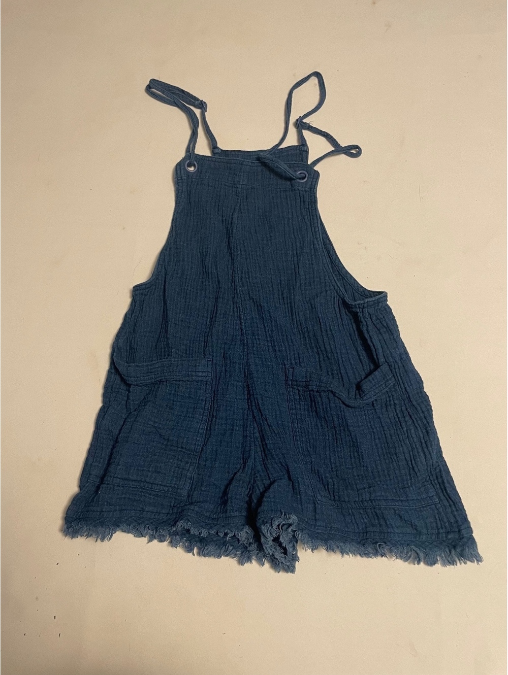 Aerie Navy Blue Textured Romper with Adjustable Straps XS